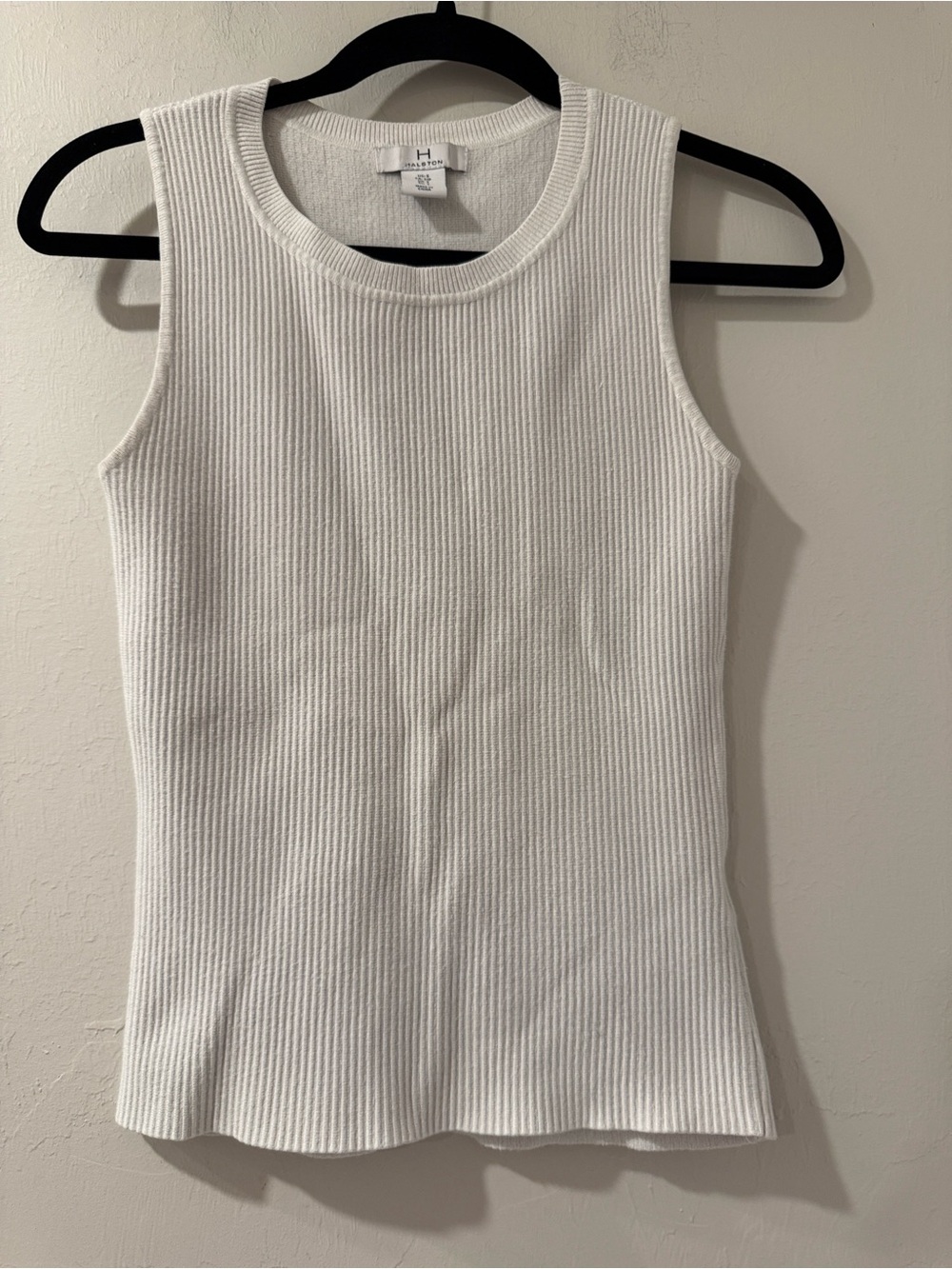 Halston Women's White Ribbed Knit Sleeveless Crew Neck Tank Top Size S